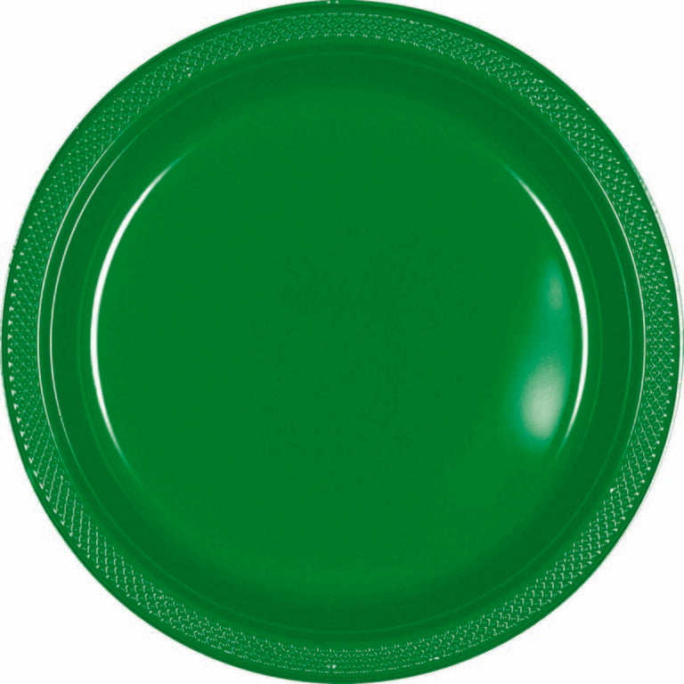 Plastic Round Plates (9"/23cm) 20Pack- Festive Green