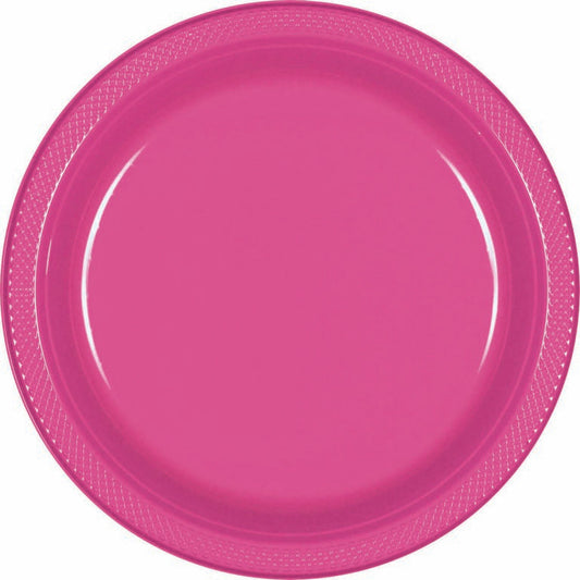 Plastic Round Plates (9"/23cm) 20Pack- Bright Pink