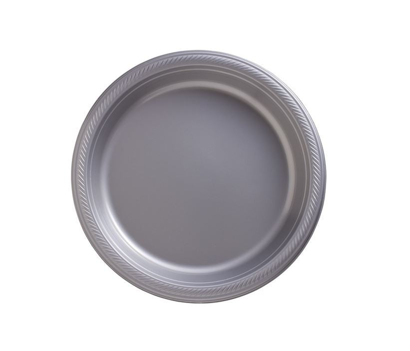 Plastic Round Plates (9"/23cm) 20Pack- Silver