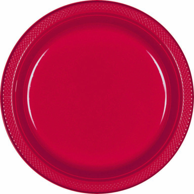 Plastic Round Plates (9"/23cm) 20Pack- Apple Red