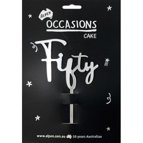 Cake Topper Acrylic 2mm Fifty Silver P1