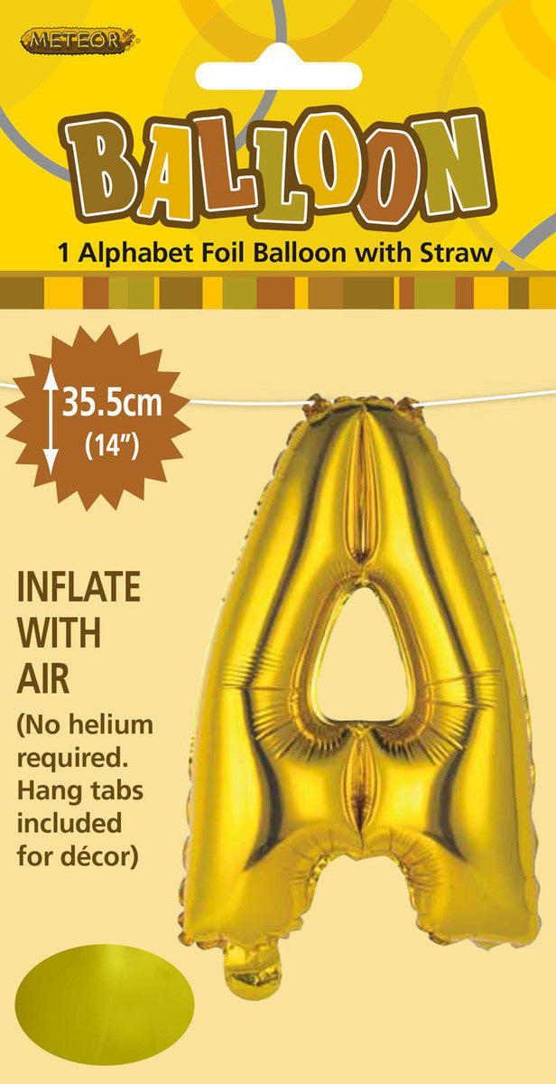 GOLD "A" ALPHABET FOIL BALLOON 35CM (14")