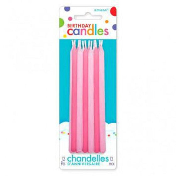 PINK BIRTHDAY TAPER CANDLES 12pk