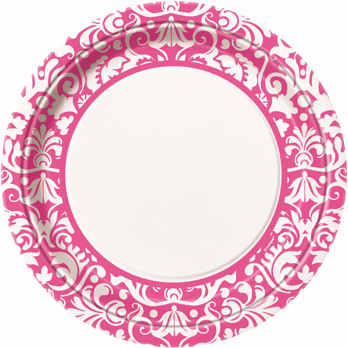 Pink Damask 23cm (9") Paper Plates - 8pk