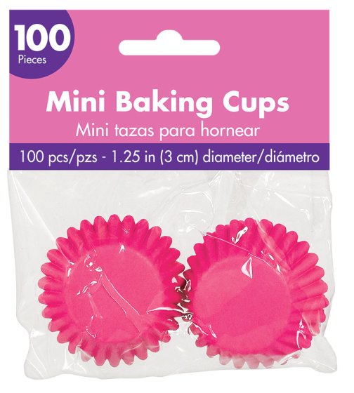 MINI CUPCAKE CASES BRIGHT PINK 100PK 3 cm