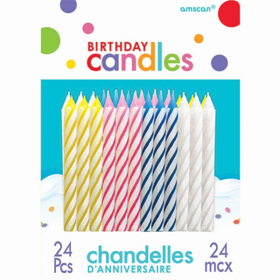 CANDLES CANDY Stripe Assorted Colours 24pk