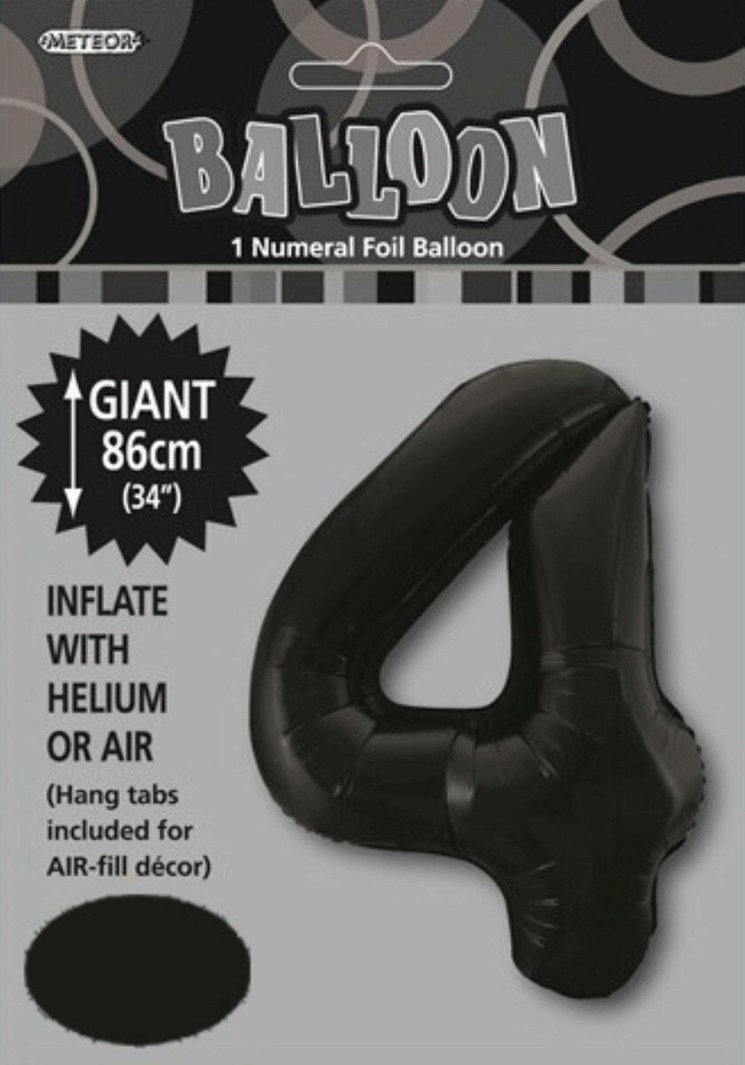 Black "4" Numeral Foil Balloon 86cm (34")