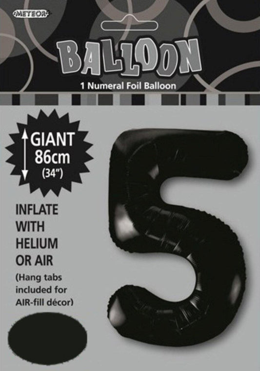 Black "5" Numeral Foil Balloon 86cm (34")