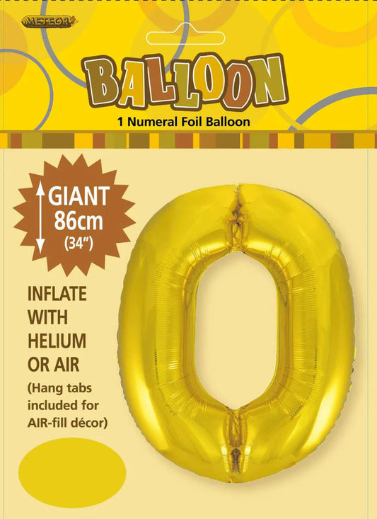 Gold "0" Numeral Foil Balloon 86cm (34")