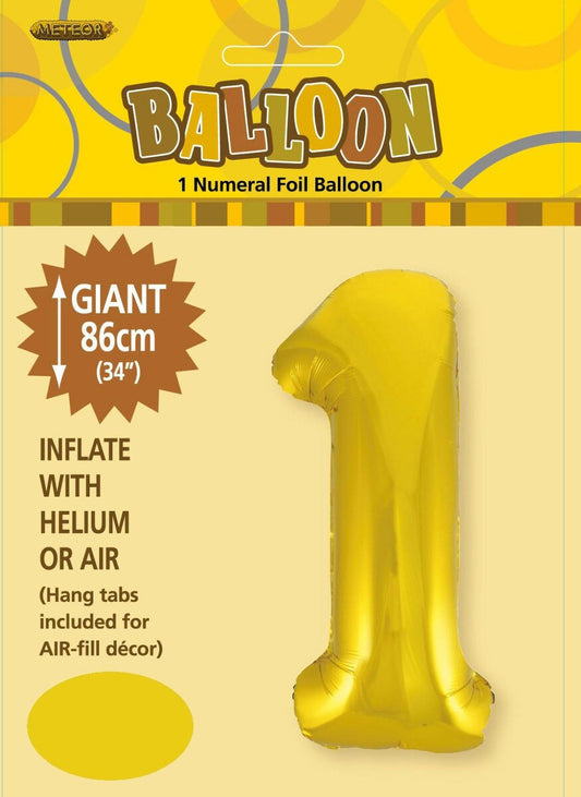 Gold "1" Numeral Foil Balloon 86cm (34")