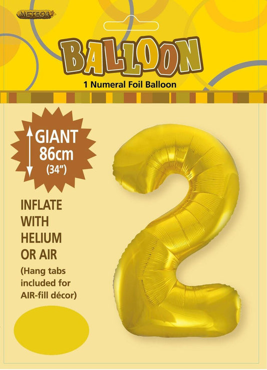 Gold "2" Numeral Foil Balloon 86cm (34")