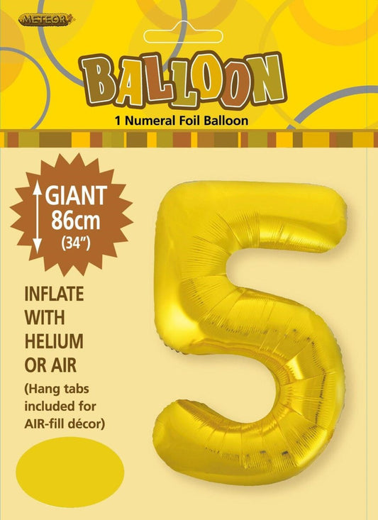 Gold "5" Numeral Foil Balloon 86cm (34"