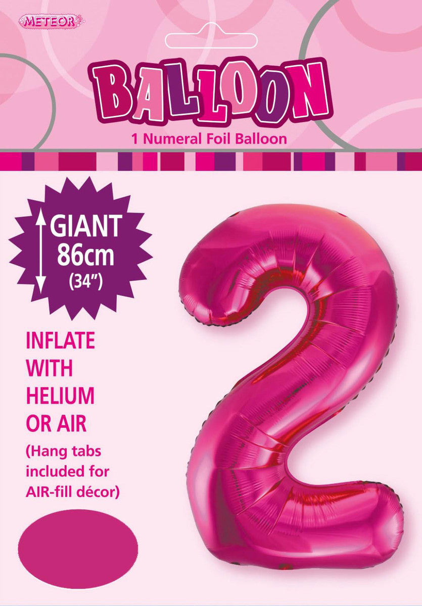 HOT PINK "2" NUMERAL FOIL BALLOON 86CM (34")