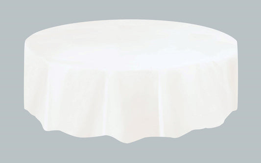 BRIGHT WHITE UNIQUE PLASTIC TABLECOVER ROUND 213CM DIAMETER (84")