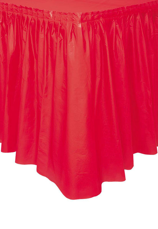 PLASTIC TABLESKIRT- RUBY RED  73CM X 4.3M (29" X 14')