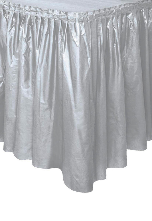 SILVER Plastic Tableskirt 73CM X 4.3M (29" X 14')