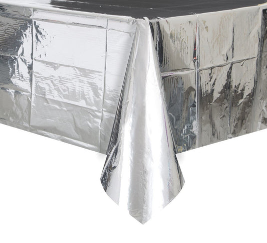 Metallic Silver Plastic Tablecover Rectangle 137cm x 274cm (54" x 108")