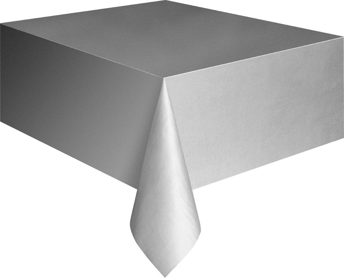 SILVER Plastic Tablecover Rectangle 137CM X 274CM (54" X 108")