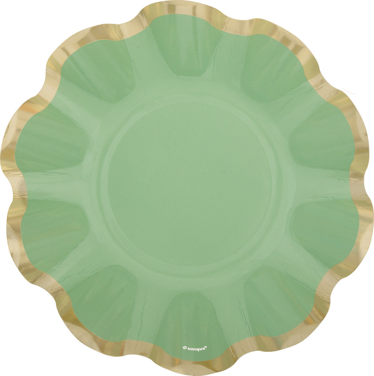 Elegant SAGE & GOLD Scalloped Edge 17.1cm (6.75") Foil Stamped Paper Plates-8 pk