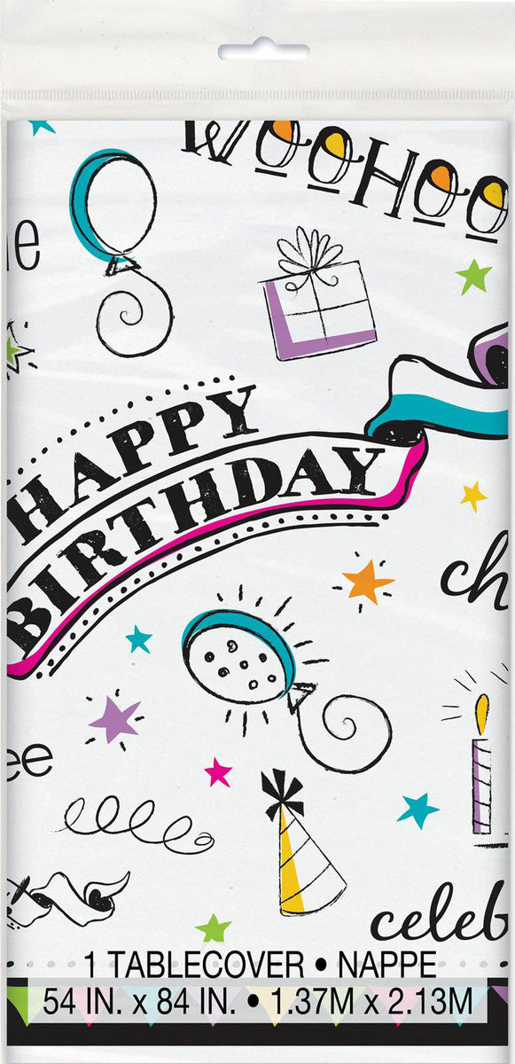 DOODLE Birthday Printed Tablecover 137CM X 213CM (54" X 84")