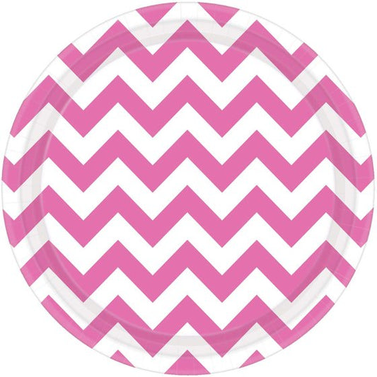 "CHEVRON 7""/17cm Round Paper Plates NEW PINK -8pk