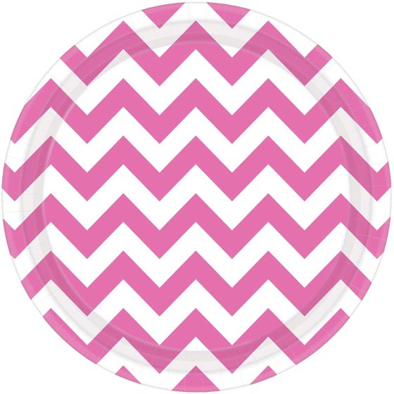 CHEVRON 9"/23cm Round Paper Plates NEW PINK -8pk