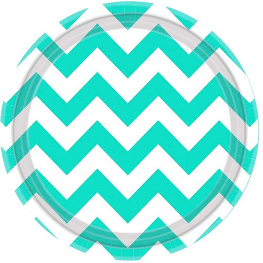 CHEVRON 7""/17CM ROUND PAPER PLATES ROBIN'S-EGG BLUE 8PK