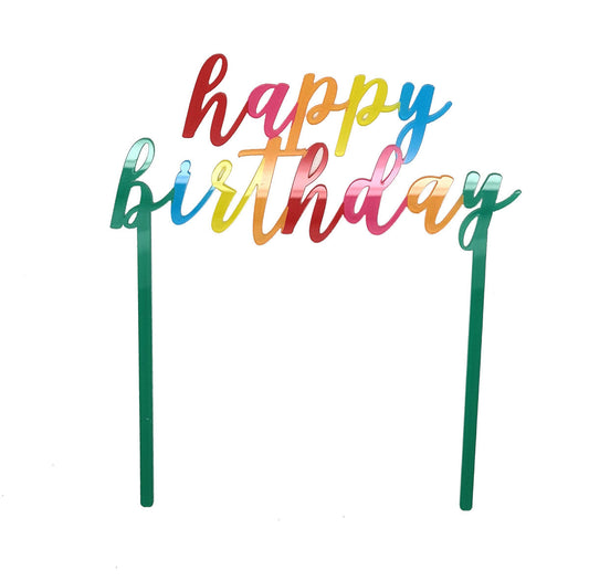 RAINBOW HAPPY BIRTHDAY PLASTIC CAKE TOPPER 1pc