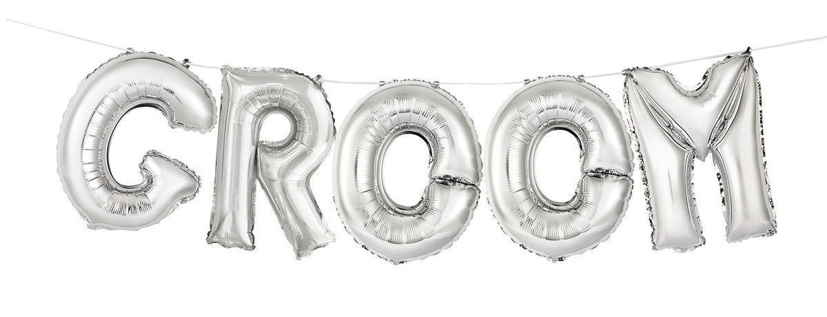 "GROOM" SILVER 35.5CM (14") FOIL LETTER BALLOON KIT