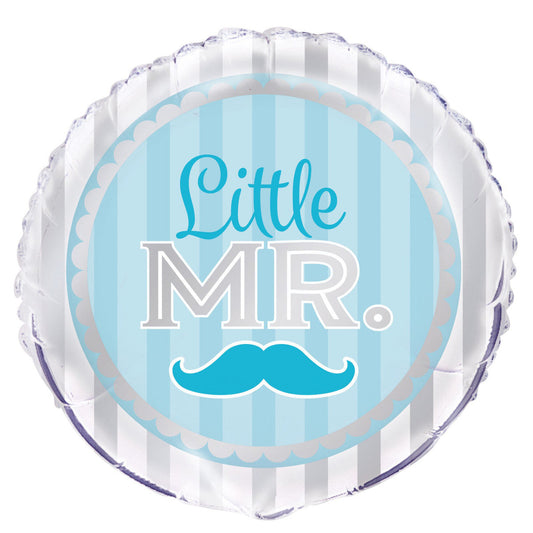 "LITTLE MR" Blue Boy MOUSTACHE 45cm (18") FOIL BALLOON