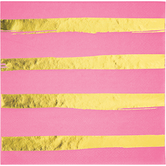 TOUCH OF COLOUR CANDY PINK & GOLD FOIL STRIPED LUNCH NAPKINS 16pk