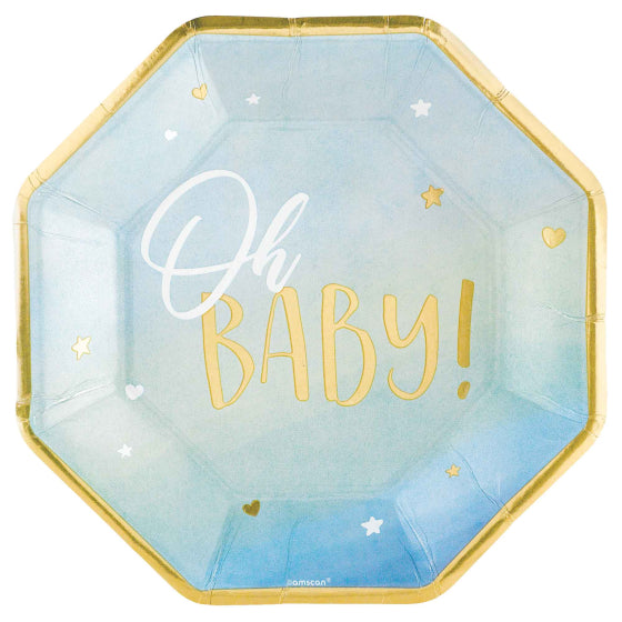 OH BABY BOY 26cm Shaped Metallic Paper Plates 8pk