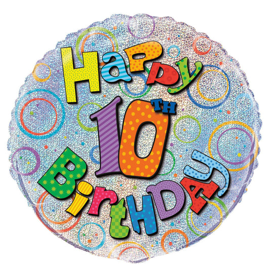 10TH BIRTHDAY 45CM (18") FOIL PRISMATIC BALLOONS