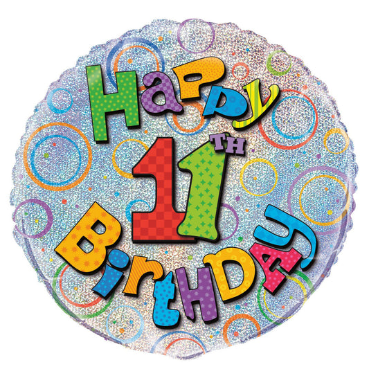 11TH BIRTHDAY 45CM (18") FOIL PRISMATIC BALLOONS