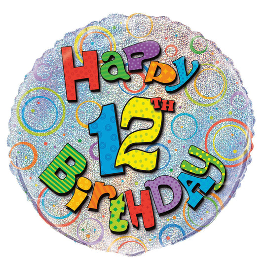 12TH BIRTHDAY 45CM (18") FOIL PRISMATIC BALLOONS