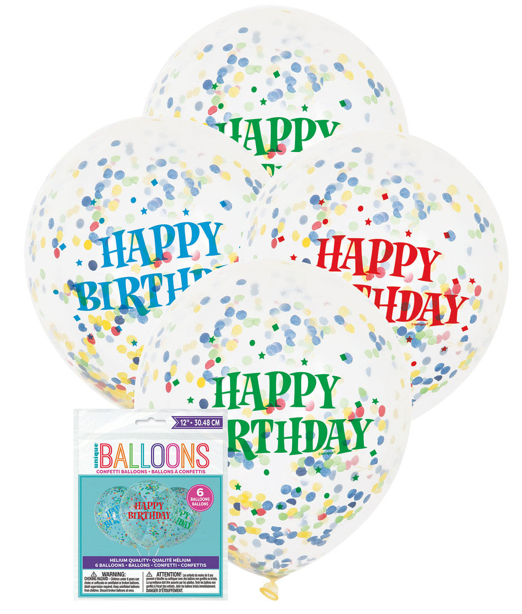 HAPPY BIRTHDAY 30.48CM (12") BRIGHT CONFETTI 6pk