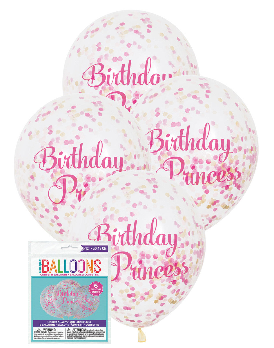 BIRTHDAY PRINCESS 30CM (12") DARK PINK, LIGHT PINK & GOLD CONFETTI 6pk