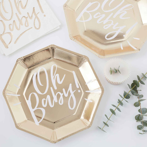 OH BABY! PAPER PLATES GOLD 8pk 25cm