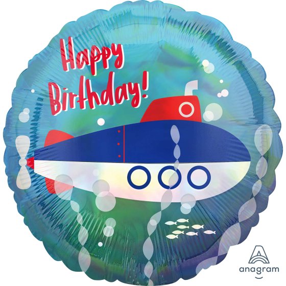 Holographic Iridescent Submarine Happy Birthday 45cm Standard