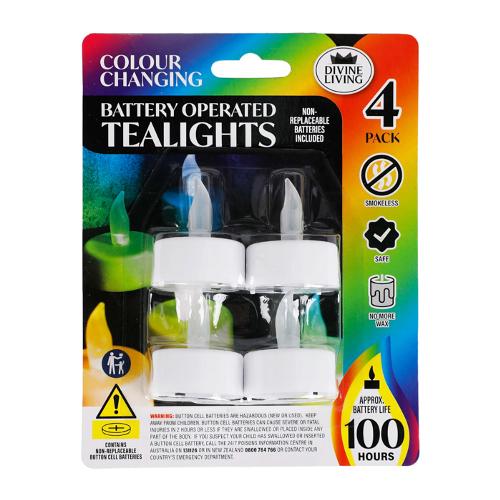 Tealight Candles Battery Operated Small Colour Changing 4pk