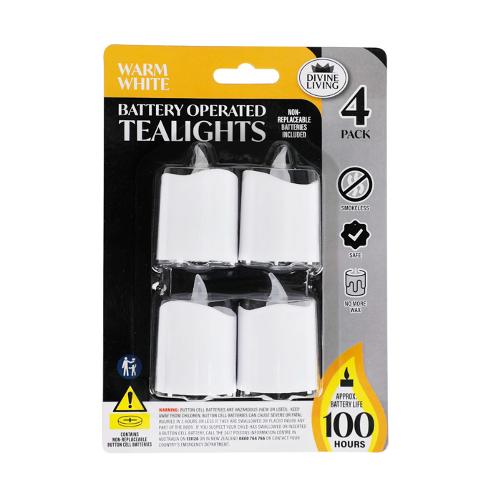 Tealight Candles Battery Operated Large Warm White 4pk