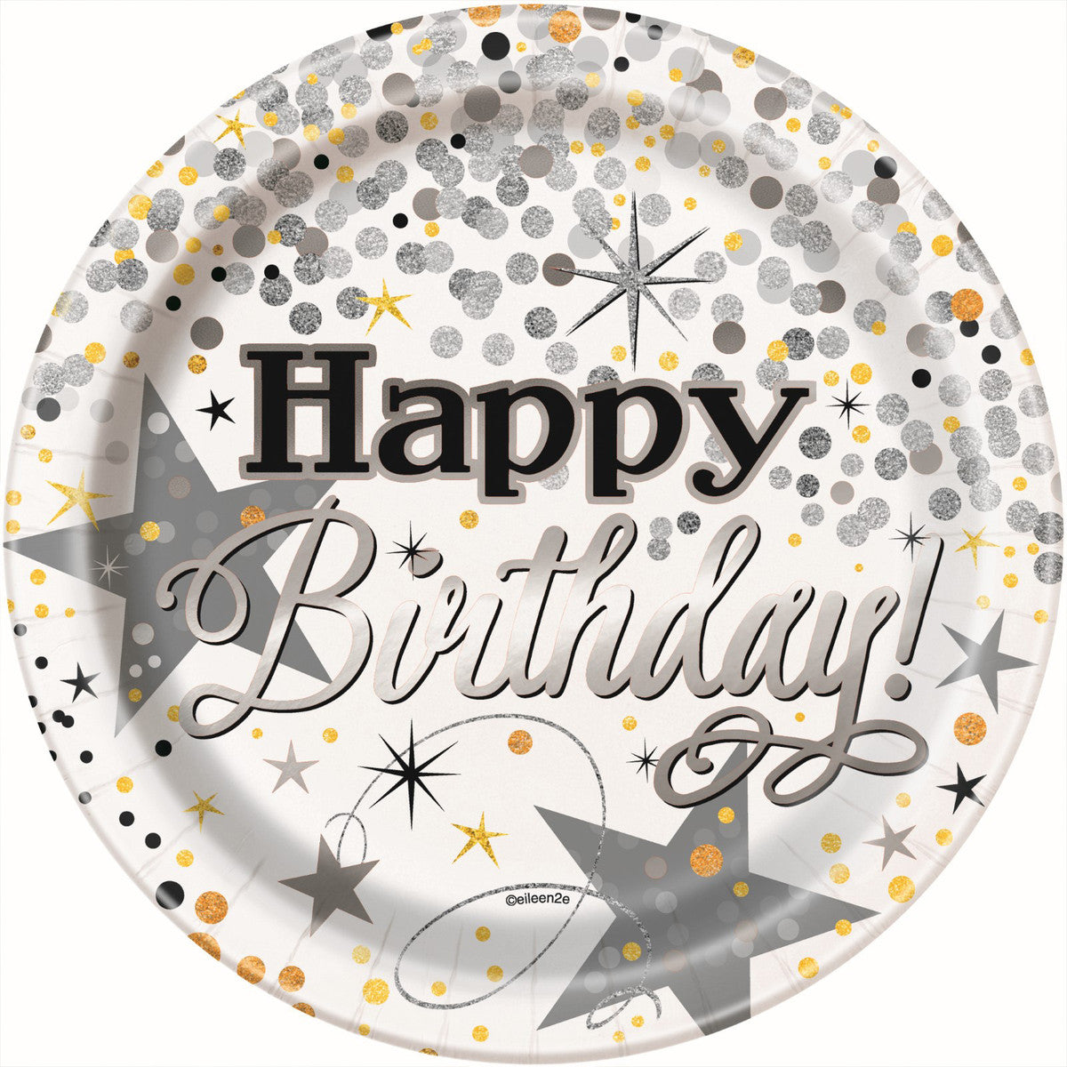 Glittering Birthday Foil Stamped - 18CM (7") PAPER PLATES 8PK