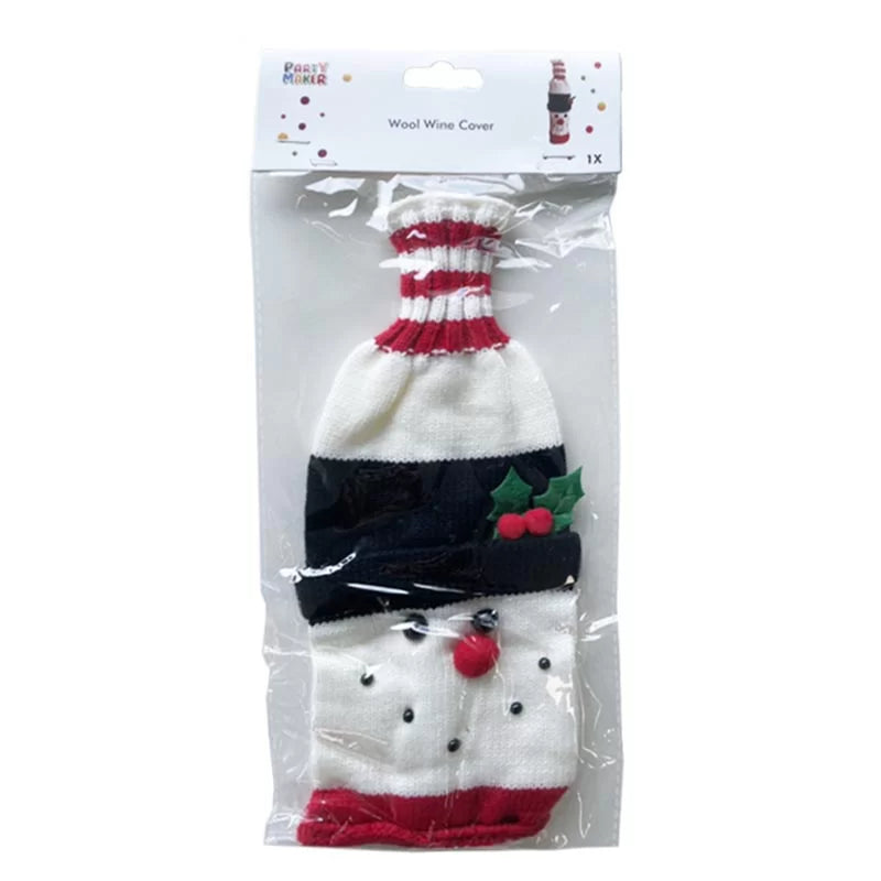 Wool Wine Bottle Cover 1pc SNOWMAN