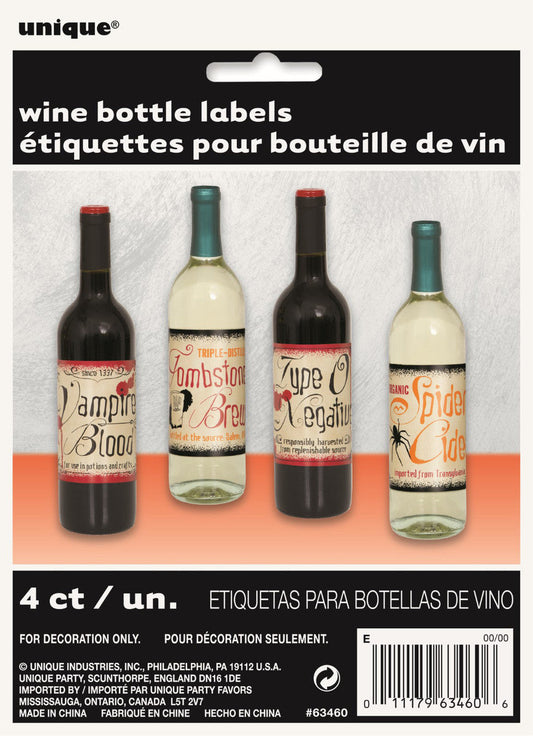 Vinatge Halloween Wine Bottle Labels 4pk