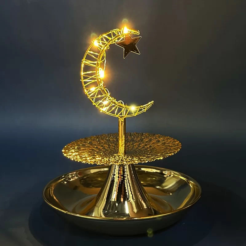 2 Tier Ramadan Serving Tray with Moon LED Light 19*21cm