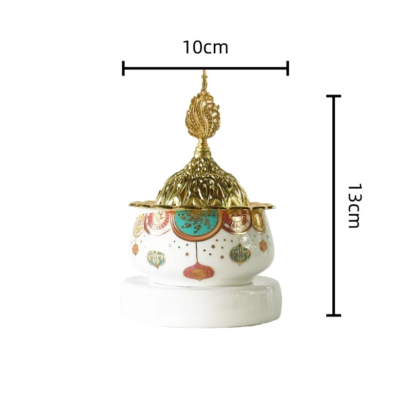 Arabic Metal Ceramic Incense Burner 10*13cm 1pc