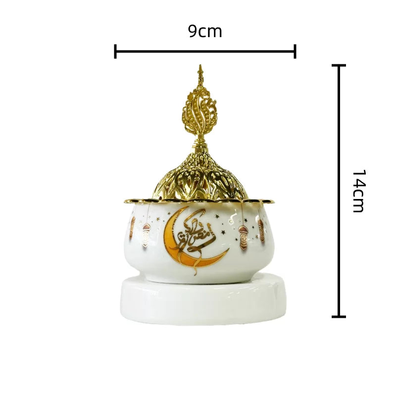 Arabic Metal Ceramic Incense Burner 9*14cm