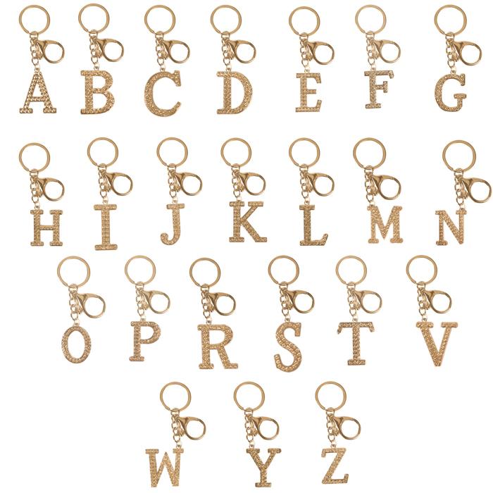 Keyring Crystal Alphabet Gold 1pc