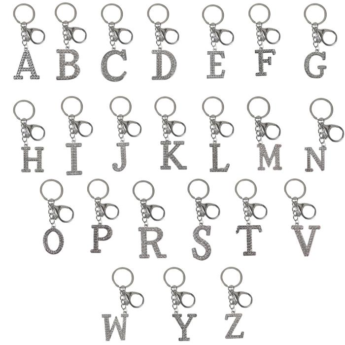 Keyring Crystal Alphabet Silver 1pc