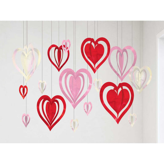 HEARTS 3D HANGING STRING DECORATIONS 16pcs